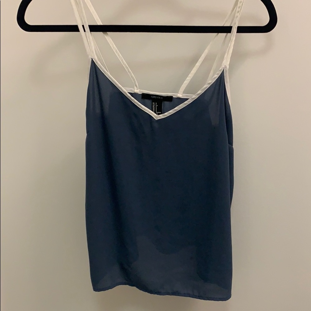 Navy and White Flowy Blouse/Tank